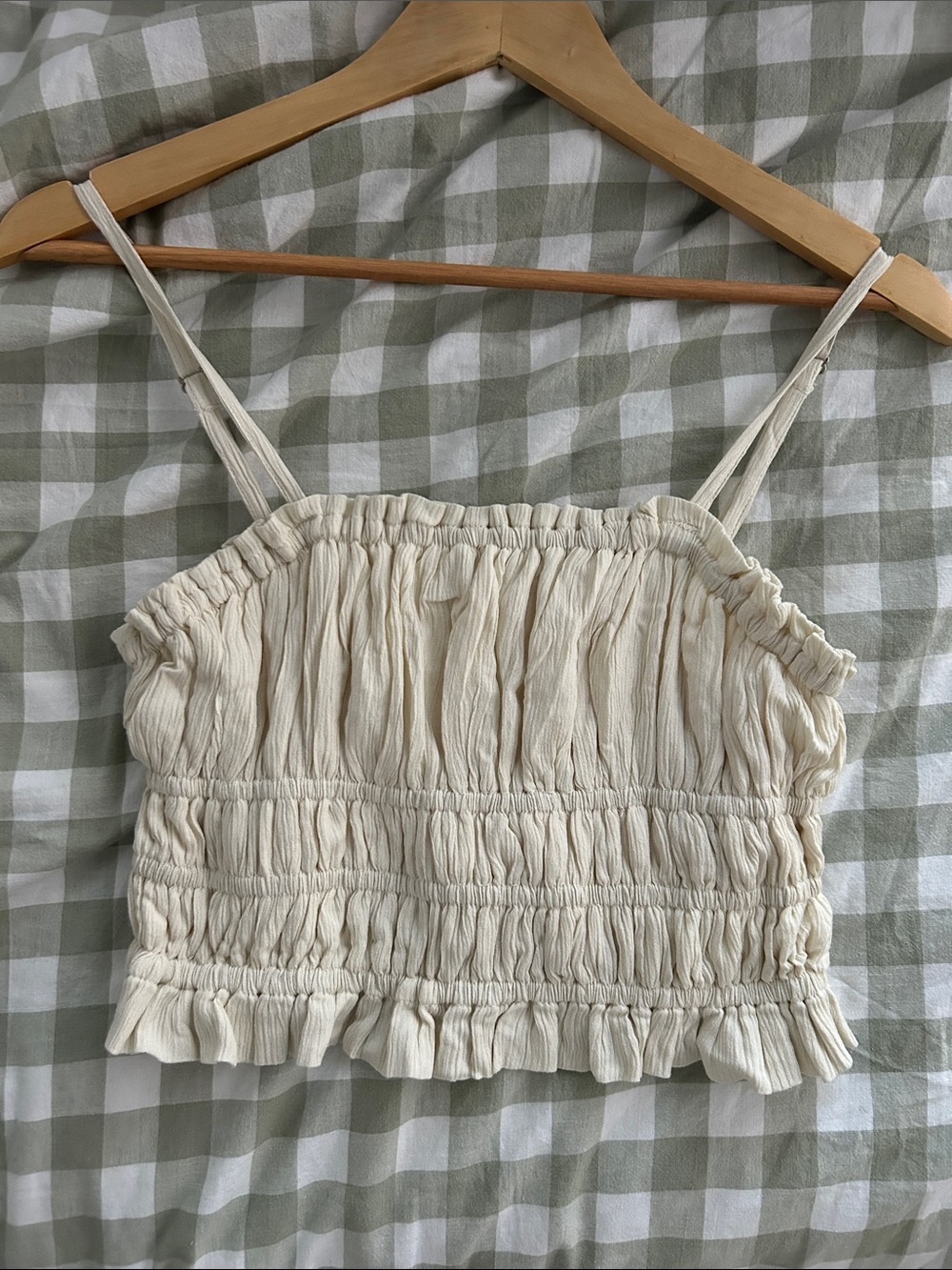 Cropped Cream Cami Top with Ruffled Hem - Women